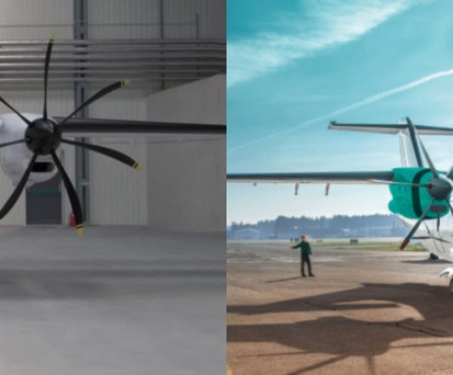 Entwürfe der D328 Eco: Links im alten Design mit sieben Propellerblättern. Rechts im neuen Design mit sechs Blättern.