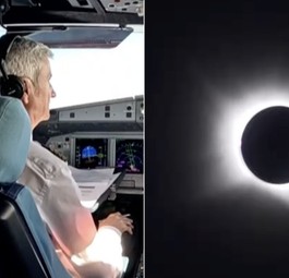 Blick ins Cockpit und Blick aus dem Flugzeug auf die Sonnenfinsternis: Bilder aus dem Video von Iberia.