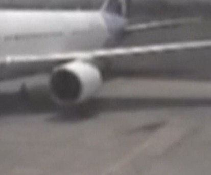 Hier klettert ein blinder Passagier aus dem Fahrwerk