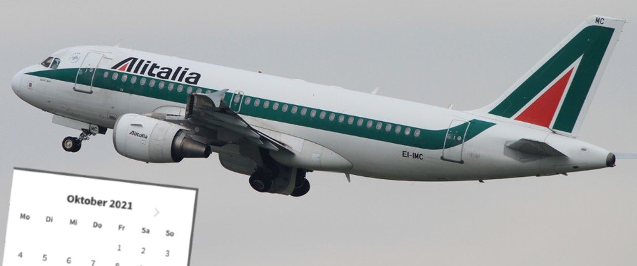 Airbus A319 von Alitalia: Nur noch bis zum 14. Oktober buchbar.