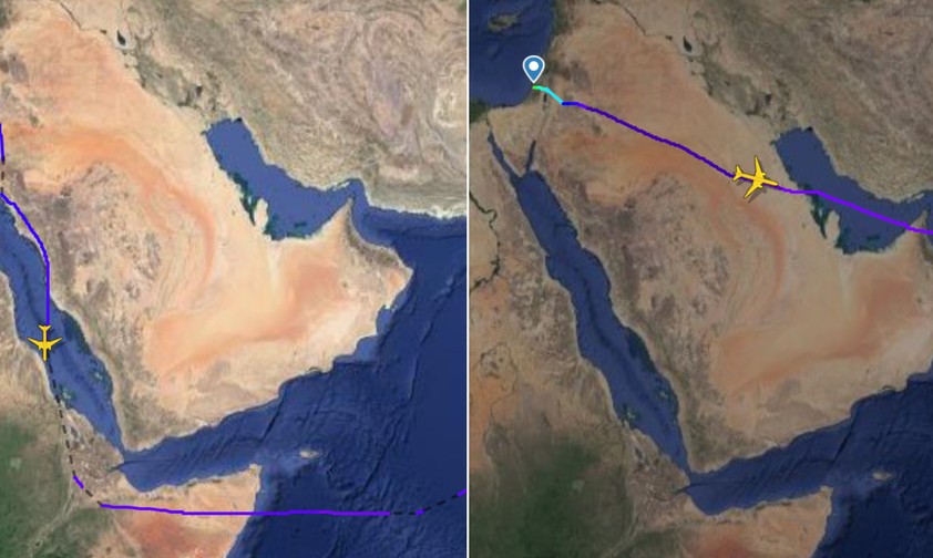 Flug von Tel Aviv Richtung Bangkok: Auf der neuen Route (links) und der alten.