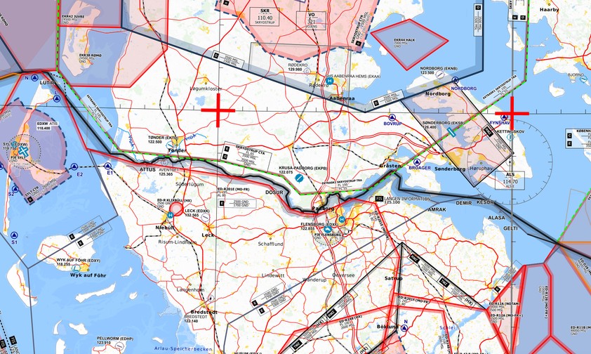 VFR Streckenkarten Dänemark: An der Grenze zu Deutschland soll ein Sperrgebiet entstehen.