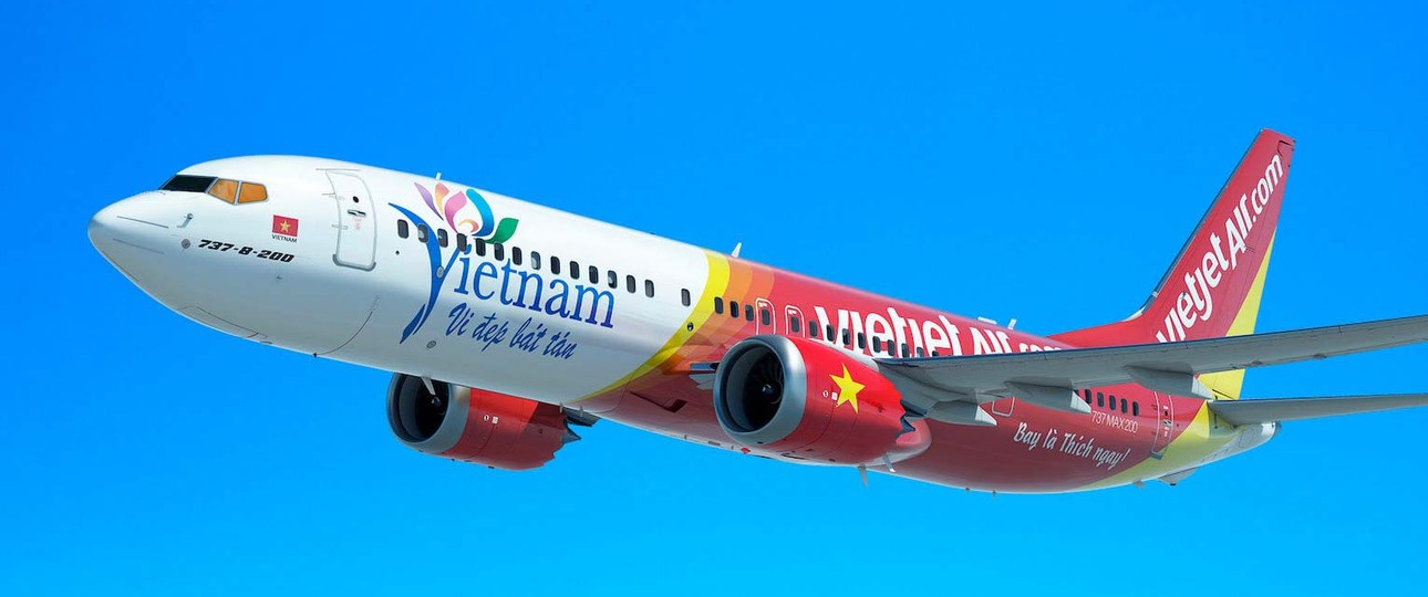 Computerskizze mit dem ersten Design für Vietjets Boeing 737 Max: Eigentlich standen am Flieger zwei Typenbezeichnungen.