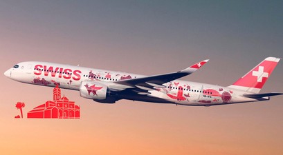 Die Wanderlust-Lackierung auf dem Airbus A350 von Swiss: Neckisches Detail.