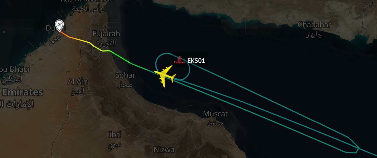 Der Flugverlauf von Emirates-Flug EK501: Am Ende landete er doch in Dubai.