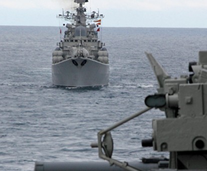 Der Zerstörer Admiral Ushakov: Nimmt an der russischen Gefechtsübung teil.