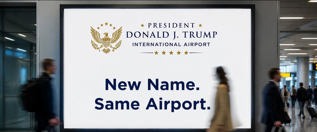 So wirbt der Flughafen für den Namenswechsel (Symbolbild): Der neue Name kommt nicht nur gut an.