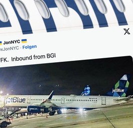 Airbus A321 von Jetblue und ein Tweet zum Vorfall: Geschehen in New York.
