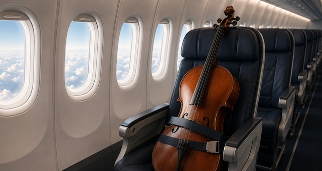 Cello im Flugzeug: Es wird wohl immer noch einen Sitz brauchen. 