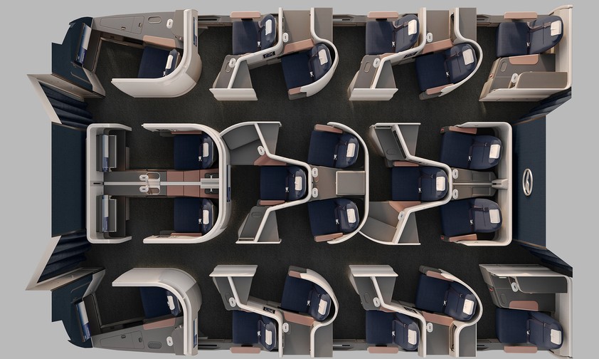 Die Allegris-Business-Class von oben: Viele unterschiedliche Sitze.