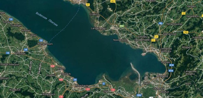 Bodensee: Altenrhein und Friedrichshafen liegen in Luftlinie rund 20 Kilometer auseinander.