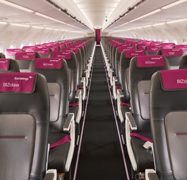 Kabine Airbus A320 Neo von Eurowings: Nicht nur in der Biz Class Geschäftsreisende erwartet.