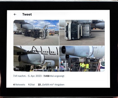 Fotos der Kollision bei Twitter: Der A340 fliegt wieder.