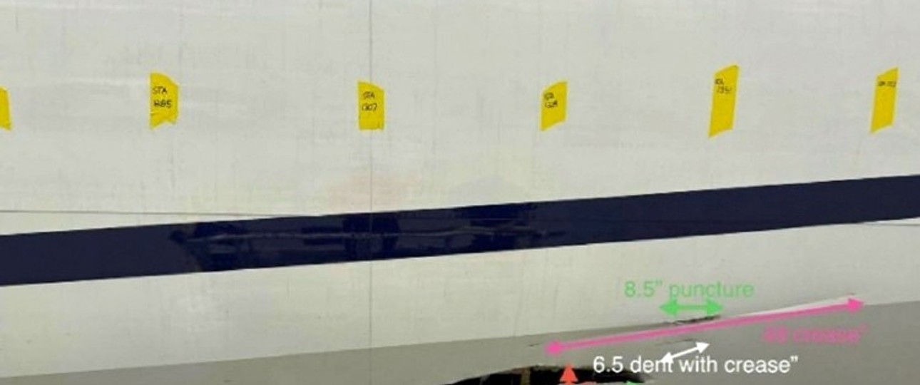 Der Rumpf der Boeing 767 nach der Landung: Markante Schäden.