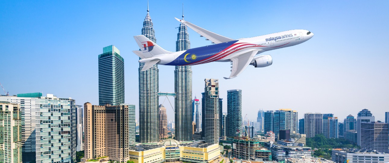 Airbus A330-900 von Malaysia Airlines vor der Skyline der Hauptstadt Kuala Lumpur: Könnte so aussehen.