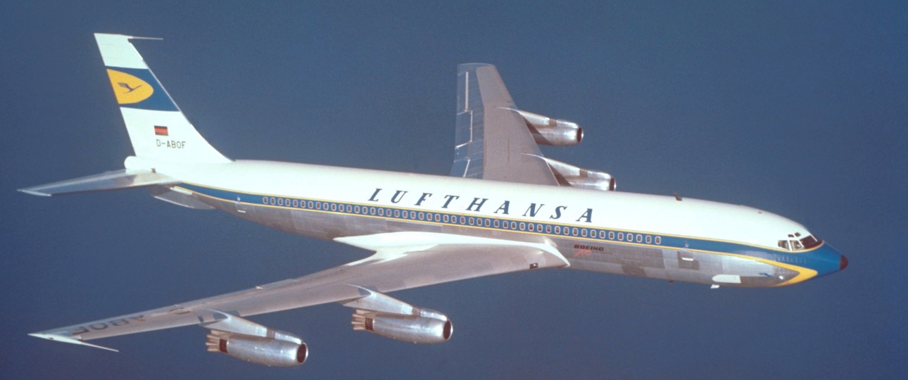 Boeing 707 von Lufthansa: Damit flog die Fluglinie in den 1960ern in die USA - war dort aber wenig bekannt.