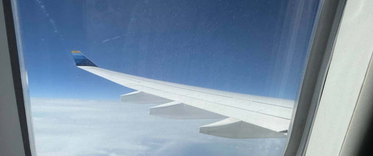 Blick aus dem Fenster: Discover Airlines fliegt mit AIrbus A330.