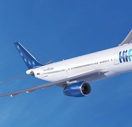 Airbus-Flugzeug im Hi-Fly-Design:  Verbindung nach Nepal.