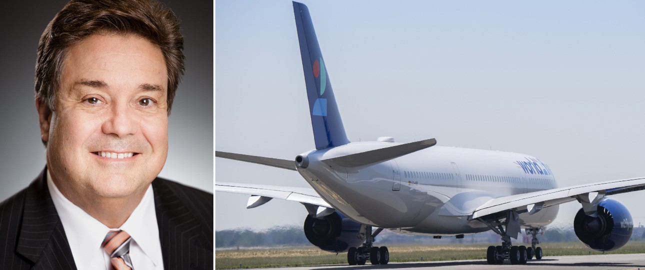 ALC-Chef John Plueger und ein Airbus A350, den die Airline World 2 Fly von der Air Lease Corporation mietet.