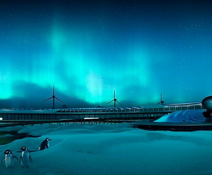 Die Flughafenanlage soll die Windkraft nutzen, um das Terminal mit Strom zu versorgen, der auch in Wärme umgewandelt werden kann. Schmelzwasser soll zur Wiederverwendung auffangen.