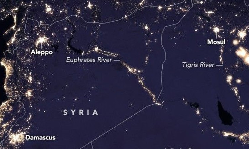 Syrien in der Nacht: Neuer Flugkorridor ermöglicht neue Flugrouten.