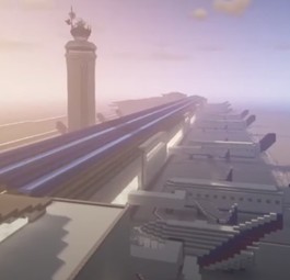 Ein in Minecraft gebauter Flughafen aus der Airport Design Challenge 2021: Kinder aus aller Welt können mitmachen.