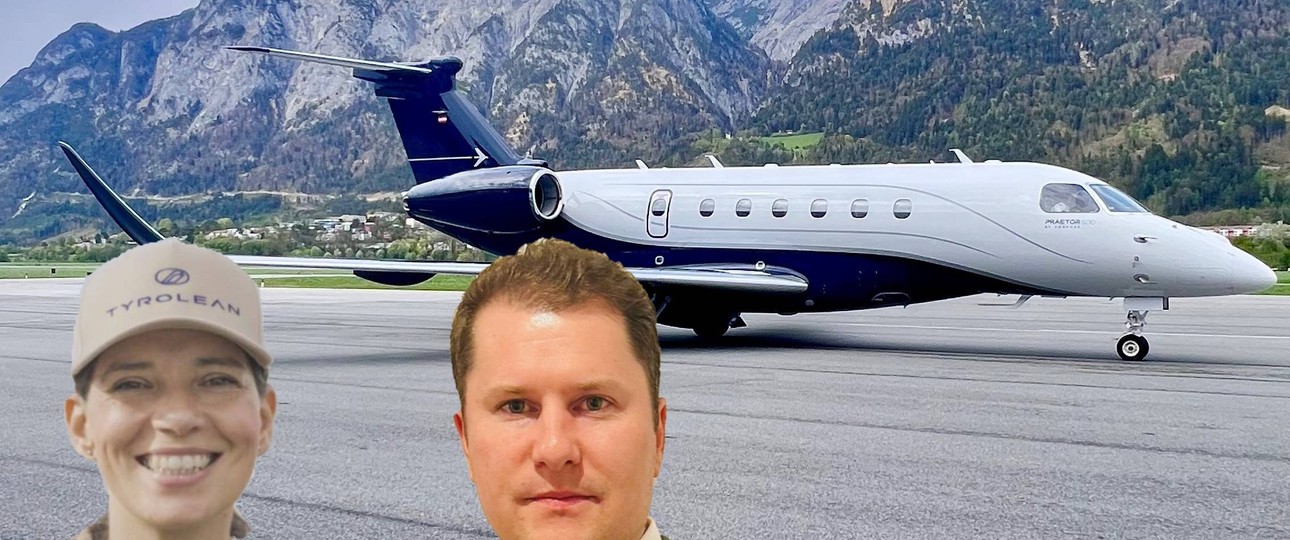 Eine Praetor 600 von Tyrolean Jets & Services: Die beiden Ko-Chefs Martina Cobb und Philipp Schuster.