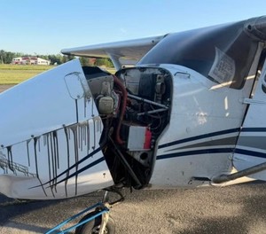 Cessna 182 nach der Landung: Der Propeller fehlt.