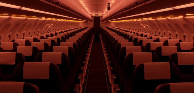 Die neue Kabine im Airbus A320 Neo von Swiss: Licht je nach Tages- und Nachtzeit unterschiedlich.
