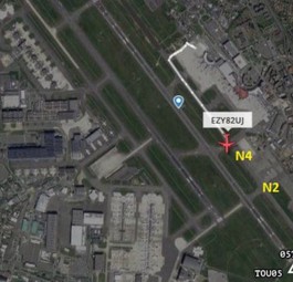 Abbiegung N4 in Toulouse: Zu früh für den Airbus A320 von Easyjet.