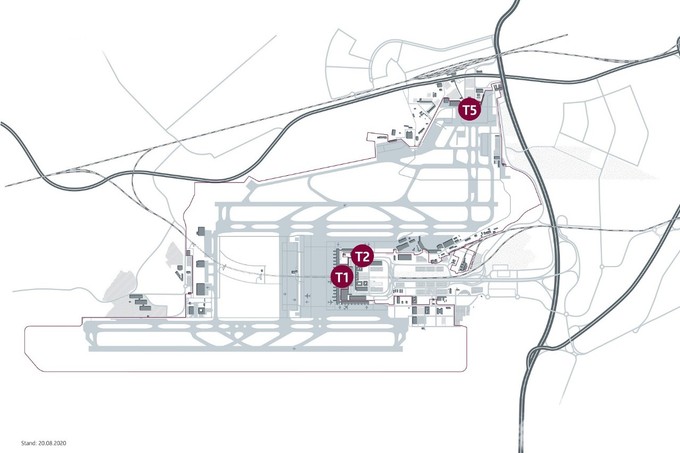 Der Lageplan der drei Terminals am BER.