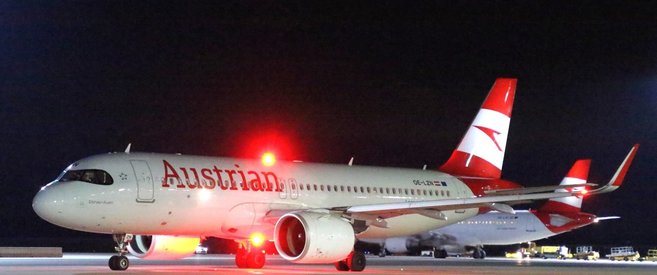 OE-LZN: Der Airbus A320 Neo von Austrian AIrlines holte Crewmitglieder aus dem Krisengebiet zurück.