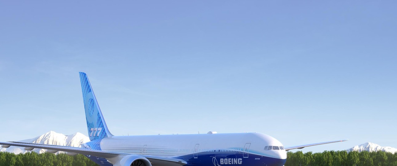 Computerzeichnung der Boeing 777X: Ob das Wetter beim Rollout auch so schön sein wird?