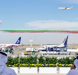 Blick aufs Dubai-Airshow-Gelände: Langstreckenjets gefragt.