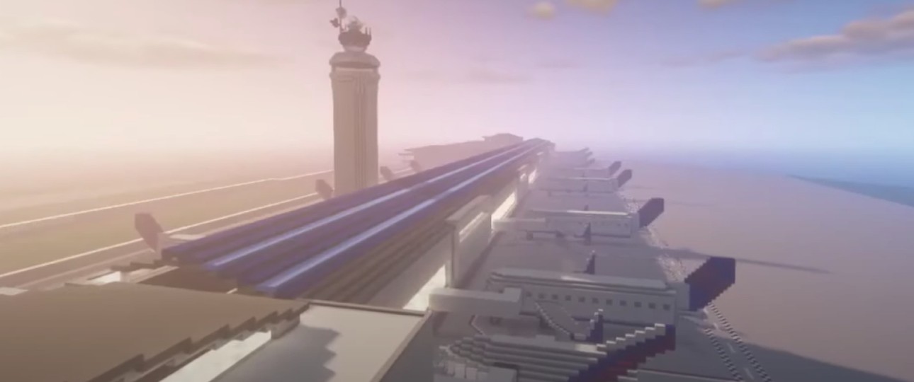 Ein in Minecraft gebauter Flughafen aus der Airport Design Challenge 2021: Kinder aus aller Welt können mitmachen.