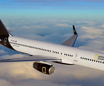 Boeing 757 in den Farben von National Geographic: Mit gutbetuchten Gästen unterwegs.