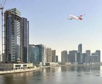 Airbus A320 Neo von Austrian Airlines über Dubai (Montage): Bald Wirkllichkeit.