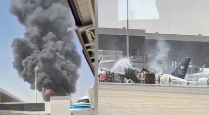 Bilder vom Flughafen Riyadh: Eine Rakete soll ein Flugzeug getroffen haben.