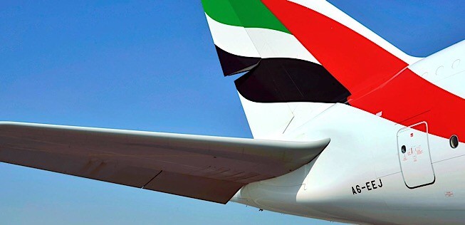 Heckflosse eines Emirates-Jets: Das Logo prangt künftig auch auf kleineren Flugzeugen.