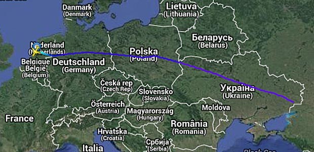 Flugroute von MH17: Direkt über die Ostukraine.