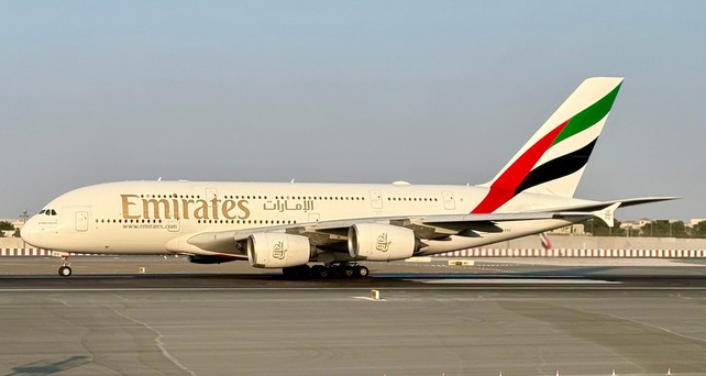 Airbus A380 von Emirates in Dubai:kern des Erfolgsmodells.
