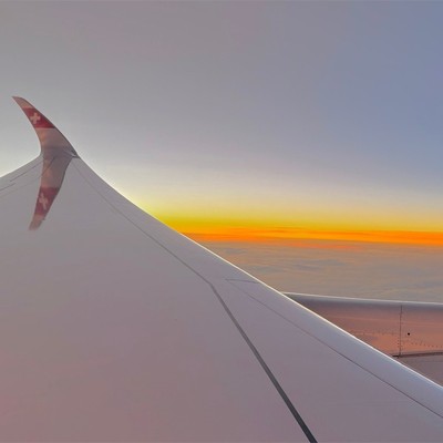 Der Sonnenaufgang auf dem ersten Flug des Airbus A350 von Swiss: Naturschauspiel über dem Piemont.