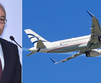Aegean-Chef Dimitris Gerogiannis und ein Jet der griechischen Airline: Neue Flieger sind bestellt.