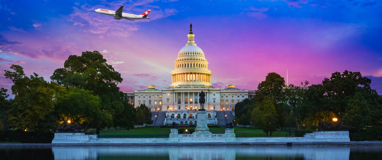 Airbus A330 von Swiss über Washington (Montage):  Ab 2024 Realität.