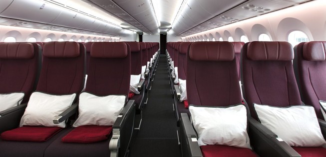 Qantas' Dreamliner hat 236 Plätze, 166 davon in der Economy Class in einer 3-3-3-Konfiguration.