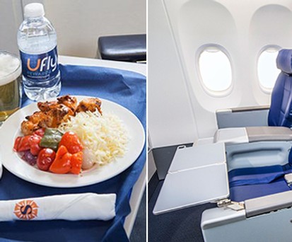 Business-Class-Essen und -Sitze: Hier will Sun Country Airlines abbauen.