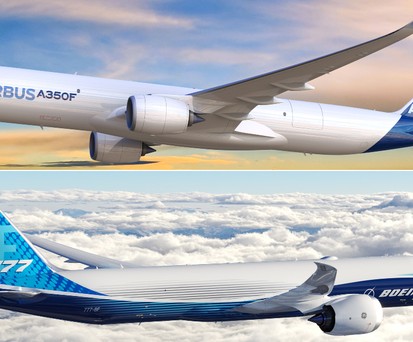 Das Duell zwischen Airbus A350 F und Boeing 777-8 F