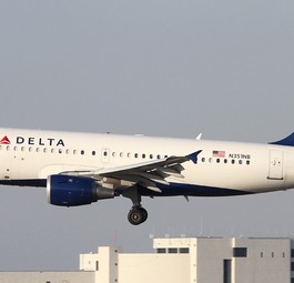 Airbus A319 von Delta Air Lines bei der Landung: Wurde von einem Feuerwerkskörper getroffen.