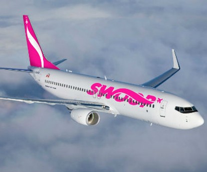 Flieger in den Farben von Swoop: So kommt die neue Airline daher.