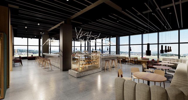 Darstellung der neuen Senator-Lounge im Dock B: Swiss baut neue Lounges am Flughafen Zürich.